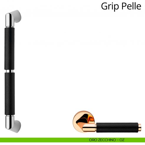 Maniglione in pelle per porta dritto Grip Pelle Linea Calì oro zecchino