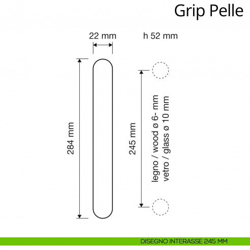 Maniglione in pelle per porta dritto Grip Pelle Linea Calì interasse 245 mm