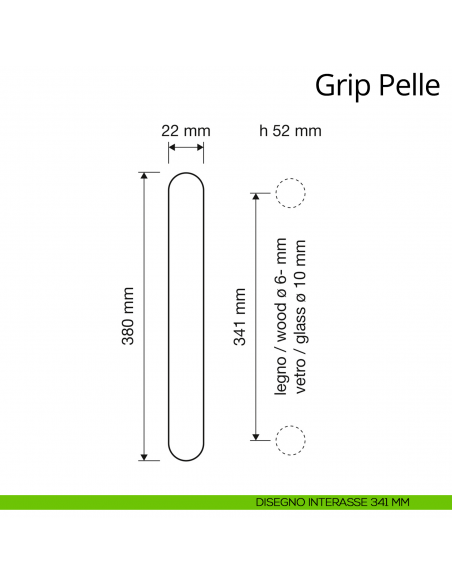 Maniglione in pelle per porta dritto Grip Pelle Linea Calì interasse 341 mm