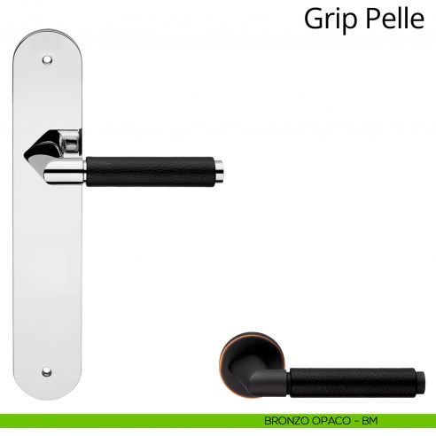 Maniglia pelle con placca per porta Grip Pelle Linea Calì -  Bronzo opaco - placca cieca