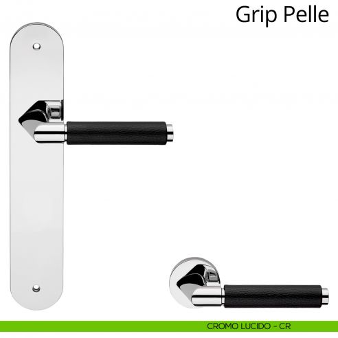 Maniglia pelle con placca per porta Grip Pelle Linea Calì -  Cromo lucido - placca cieca