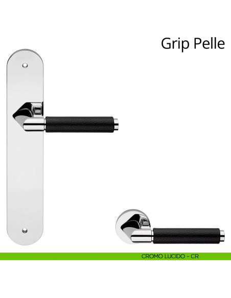 Maniglia pelle con placca per porta Grip Pelle Linea Calì -  Cromo lucido - placca cieca