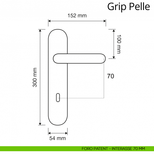 Maniglia pelle con placca per porta Grip Pelle Linea Calì foro patent interasse 70 mm