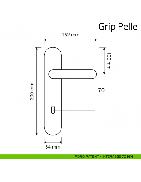 Maniglia pelle con placca per porta Grip Pelle Linea Calì foro patent interasse 70 mm