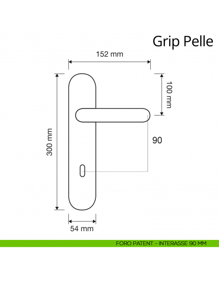 Maniglia pelle con placca per porta Grip Pelle Linea Calì foro patent interasse 90 mm