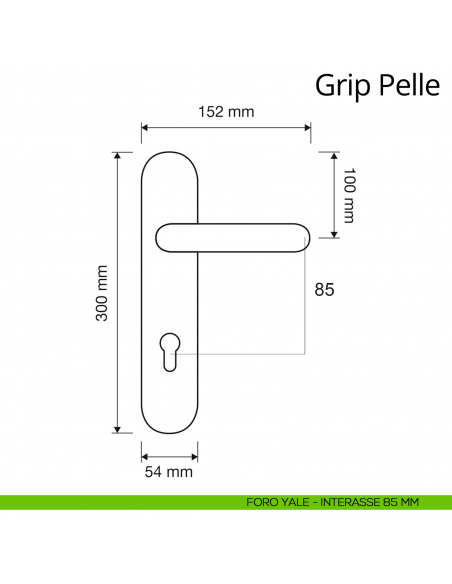 Maniglia pelle con placca per porta Grip Pelle Linea Calì foro yale interasse 85 mm
