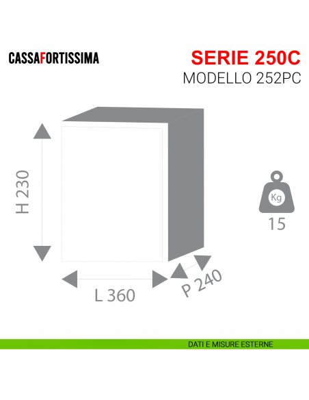 Cassaforte elettronica motorizzata Stark Cassafortissima serie 250C antisfondamento modello 252PC da muro misure esterne