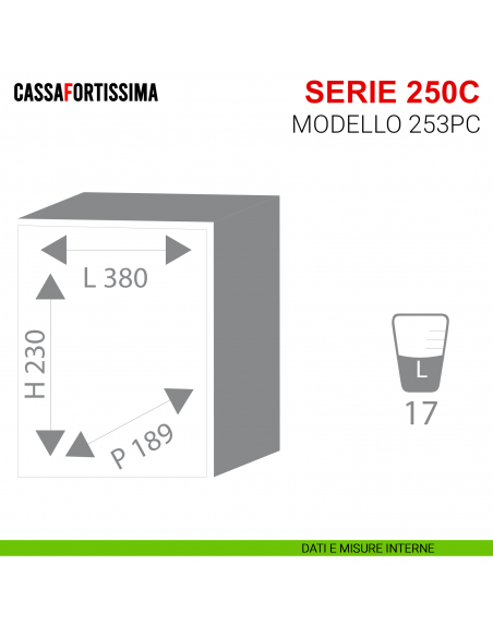 Cassaforte elettronica motorizzata Stark Cassafortissima serie 250C antisfondamento modello 253PC da muro - misure interne