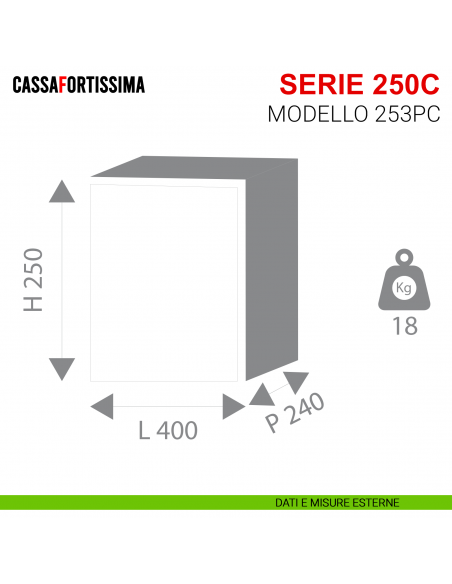 Cassaforte elettronica motorizzata Stark Cassafortissima serie 250C antisfondamento modello 253PC da muro - misure esterne