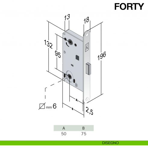Serratura magnetica Bonaiti B-Forty nottolino WC modello N67 disegno