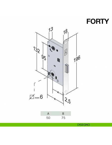 Serratura magnetica Bonaiti B-Forty nottolino WC modello N67 disegno