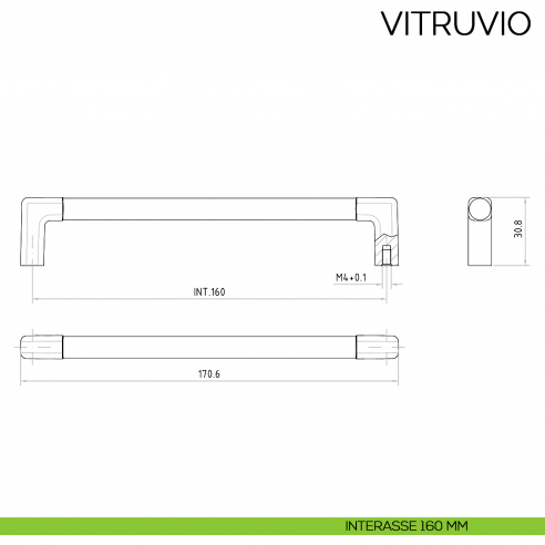 Maniglia per mobile moderno Vitruvio Bosetti Marella Design MG44101 disegno interasse 160 mm
