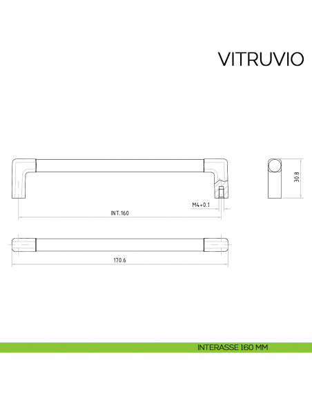 Maniglia per mobile moderno Vitruvio Bosetti Marella Design MG44101 disegno interasse 160 mm