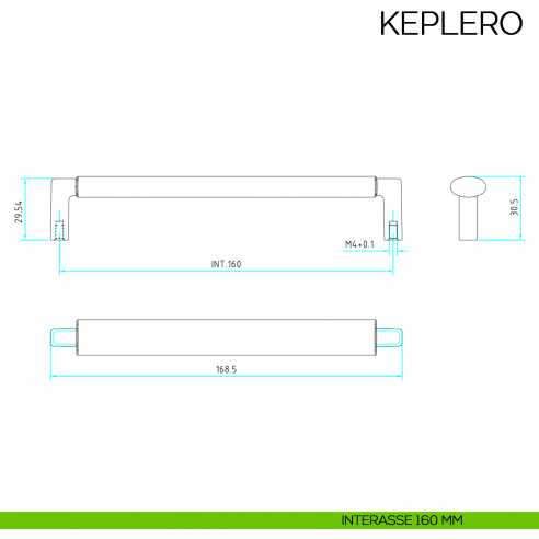 Maniglia per mobile moderno Keplero Bosetti Marella Design MG44114 disegno interasse 160 mm