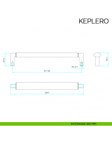 Maniglia per mobile moderno Keplero Bosetti Marella Design MG44114 disegno interasse 160 mm