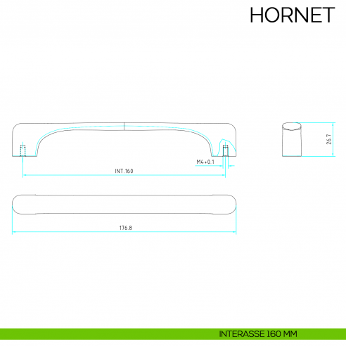 Maniglia per mobile moderno Hornet Bosetti Marella Design MG44125 disegno interasse 160 mm