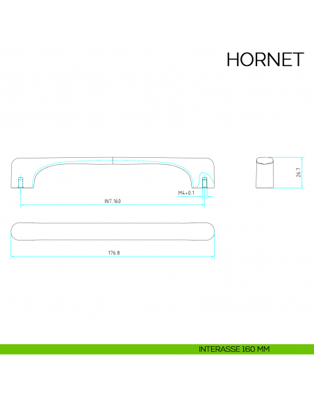 Maniglia per mobile moderno Hornet Bosetti Marella Design MG44125 disegno interasse 160 mm