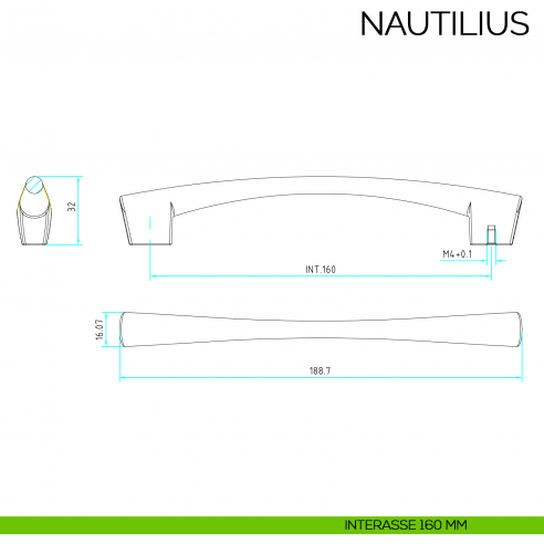 Maniglia per mobile moderno Nautilius Bosetti Marella Design MG41225 disegno interasse 160 mm