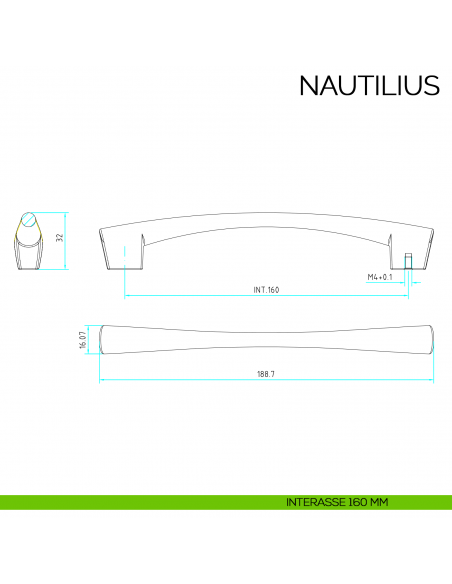 Maniglia per mobile moderno Nautilius Bosetti Marella Design MG41225 disegno interasse 160 mm