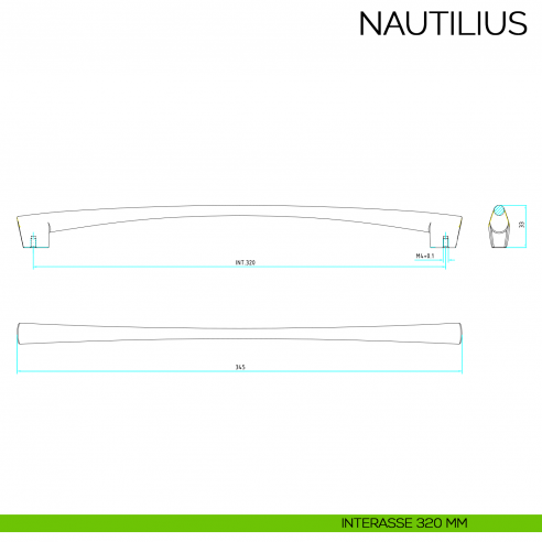 Maniglia per mobile moderno Nautilius Bosetti Marella Design MG41227 disegno interasse 320 mm