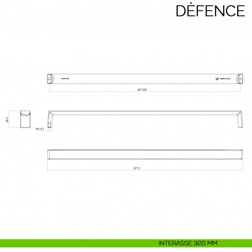 Maniglia per mobile moderno Defence Bosetti Marella Design MG44134 disegno interasse 320 mm