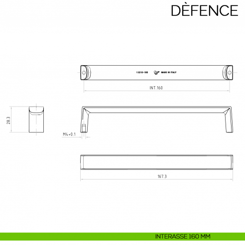 Maniglia per mobile moderno Defence Bosetti Marella Design MG44135 disegno interasse 160 mm