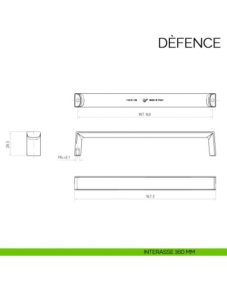 Maniglia per mobile moderno Defence Bosetti Marella Design MG44135 disegno interasse 160 mm