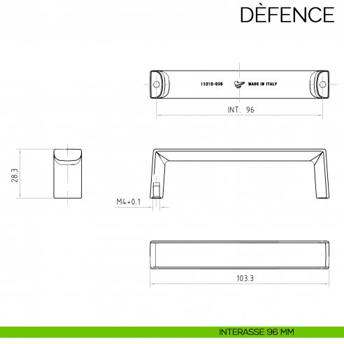 Maniglia per mobile moderno Defence Bosetti Marella Design MG44136 disegno interasse 96 mm