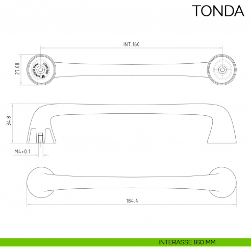 Maniglia per mobile moderno Tonda Bosetti Marella Design MG44133 disegno interasse 160 mm