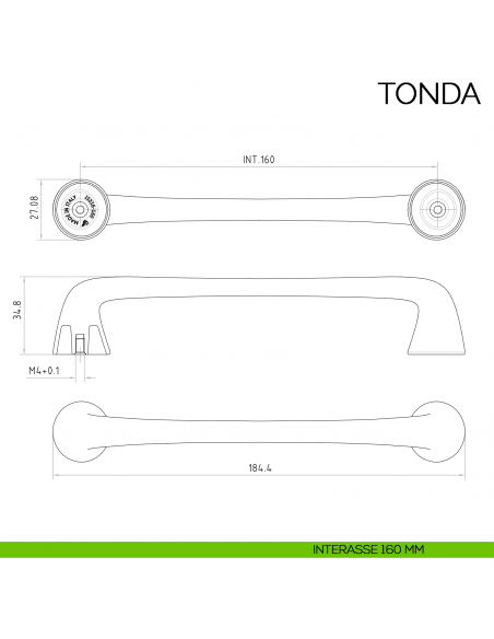 Maniglia per mobile moderno Tonda Bosetti Marella Design MG44133 disegno interasse 160 mm