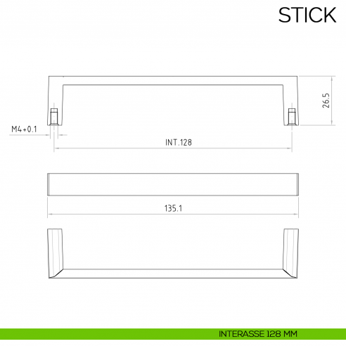 Maniglia per mobile moderno Stick Bosetti Marella Design MG40006 disegno interasse 128 mm