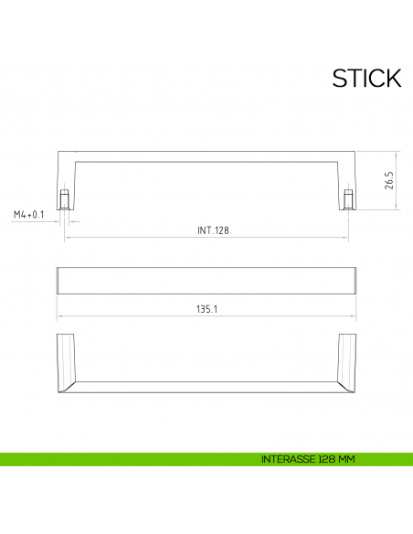 Maniglia per mobile moderno Stick Bosetti Marella Design MG40006 disegno interasse 128 mm