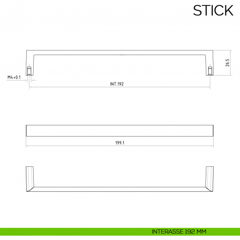 Maniglia per mobile moderno Stick Bosetti Marella Design MG40008 disegno interasse 192 mm