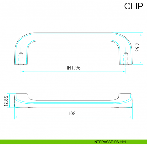 Maniglia per mobile moderno Clip Bosetti Marella Design MG41245 disegno interasse 96 mm