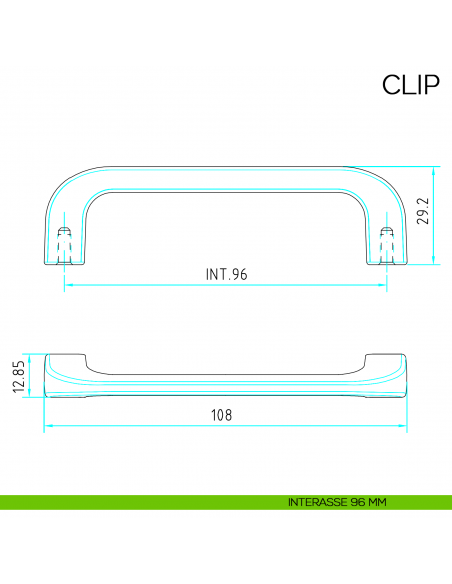 Maniglia per mobile moderno Clip Bosetti Marella Design MG41245 disegno interasse 96 mm