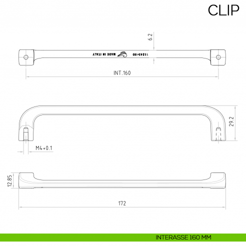 Maniglia per mobile moderno Clip Bosetti Marella Design MG41247 disegno interasse 160 mm