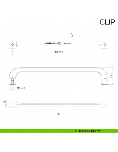 Maniglia per mobile moderno Clip Bosetti Marella Design MG41247 disegno interasse 160 mm