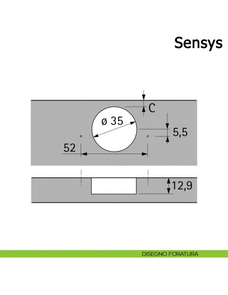 Cerniera Hettich Sensys 95° forti spessori ammortizzata per ante mezza battuta disegno
