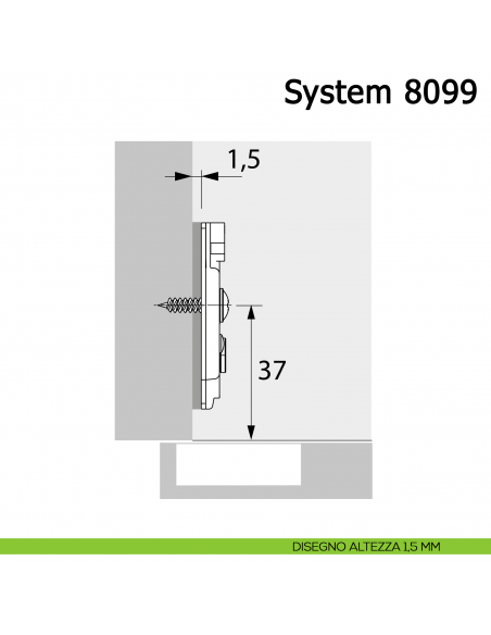 Basetta a croce Hettich System 8099 con regolazione dell'altezza diretta disegno altezza 1,5 mm