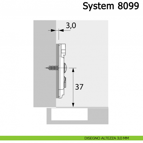 Basetta a croce Hettich System 8099 con regolazione dell'altezza diretta disegno altezza 3,0 mm