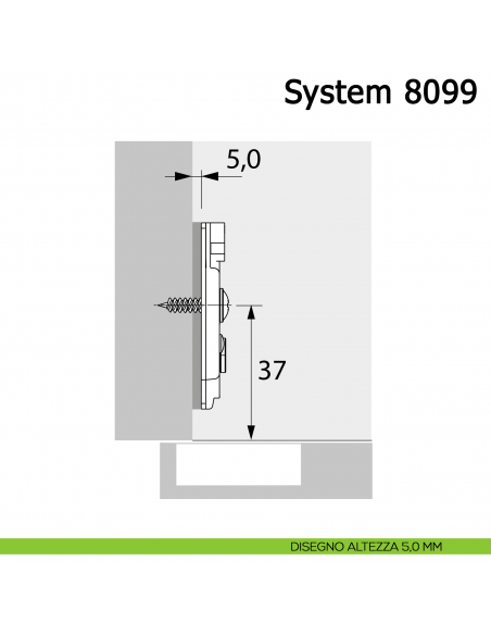 Basetta a croce Hettich System 8099 con regolazione dell'altezza diretta disegno altezza 5,0 mm