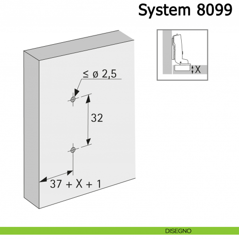 Basetta a croce Hettich System 8099 con regolazione dell'altezza diretta disegno con cerniere a filo