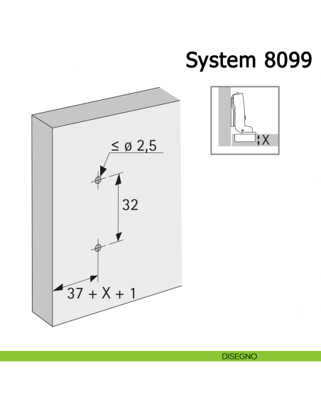 Basetta a croce Hettich System 8099 con regolazione dell'altezza diretta disegno con cerniere a filo