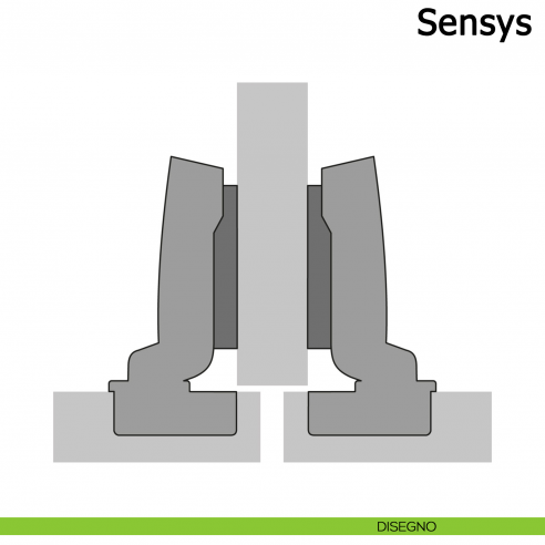 Cerniera Hettich Sensys 110° ammortizzata per ante mezza battuta disegno