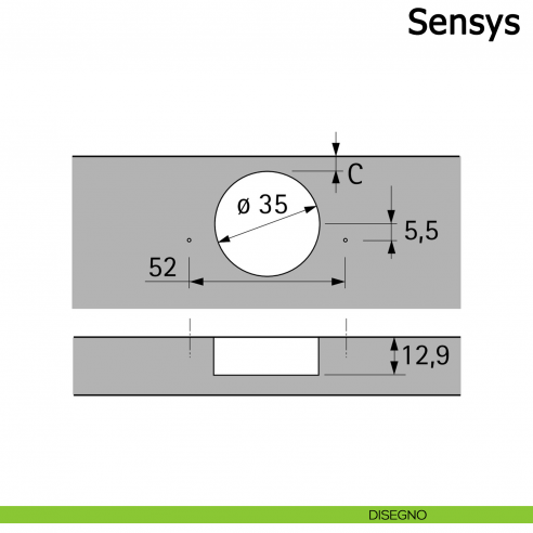 Cerniera Hettich Sensys 110° ammortizzata per ante mezza battuta disegno