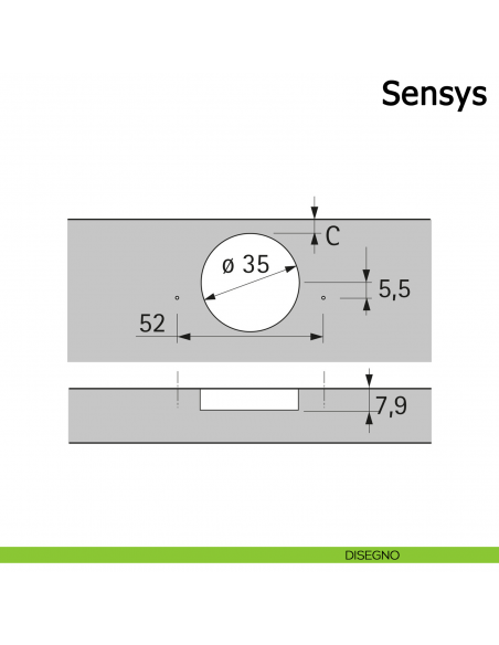 Cerniera Hettich Sensys 110° per ante sottili a filo ammortizzata disegno