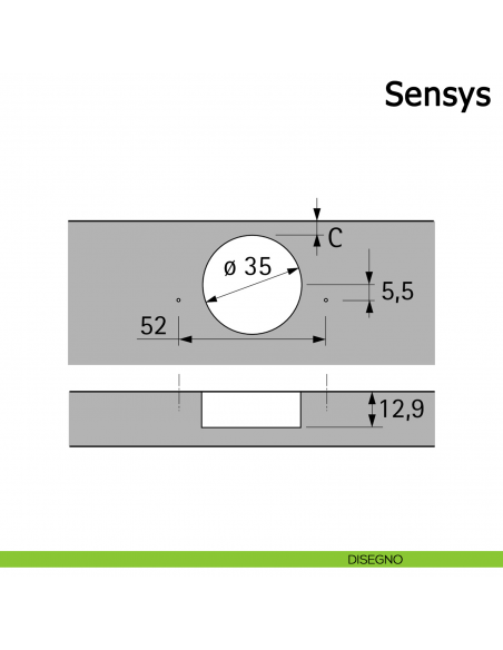 Cerniera Hettich Sensys per battute ad angolo a 90° ammortizzata disegno