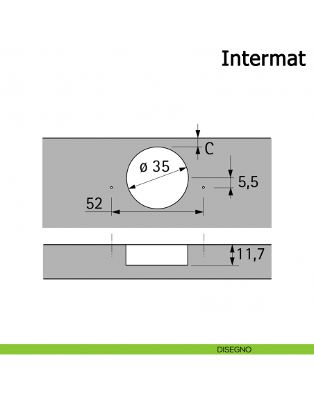 Cerniera Hettich Intermat per ante in mezza battuta apertura 110° con molla disegno