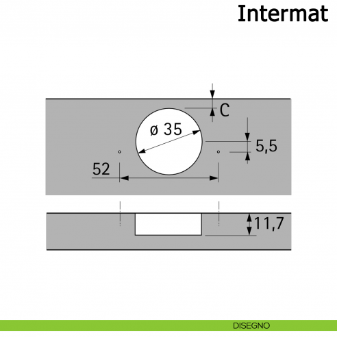 Cerniera Hettich Intermat per ante a filo apertura 110° con molla disegno