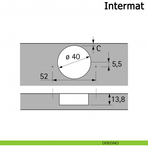 Cerniera Hettich Intermat per ante di grande spessore a filo apertura 95° con molla disegno